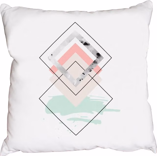 Benjamin Tate Design LTD Geometric Diamonds Square Cushion in Pink and White, 60 x 60 cm