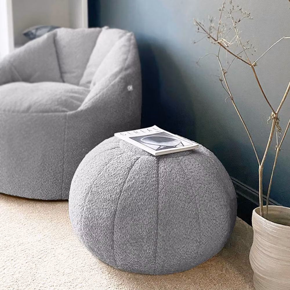 rucomfy Indoor Snug Pouffe Grey Fabric Bean Bag Footstool – 2