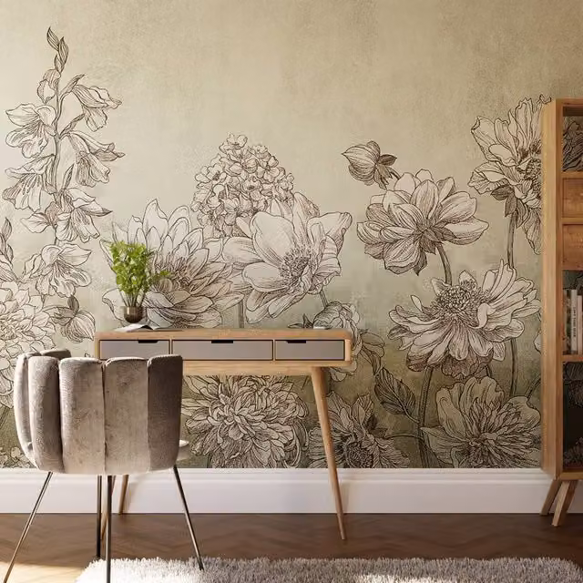 Superfresco Easy Muted Floral Duck Egg Blue Wall Mural, W: 300 cm, H: 280 cm – 1