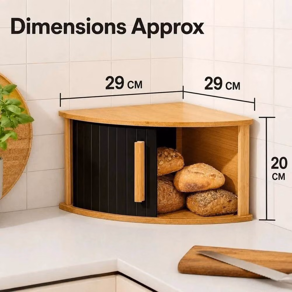 KORVIXA Bamboo Corner Bread Bin with Roll Front in Natural Brown, W/D/H: 100 x 100 x 20 cm – 2