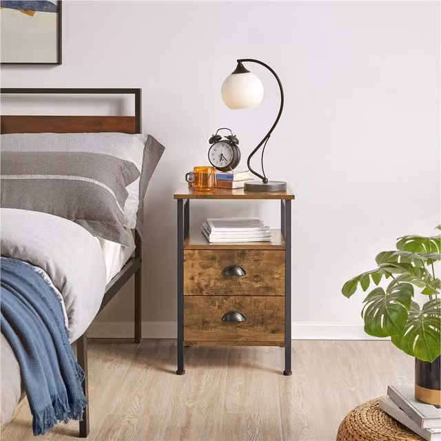 Yaheetech Brown Bedside Table with 2 Drawers