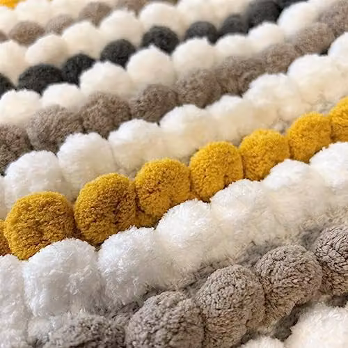 Allure Bath Fashions Striped Chunky Bobble Pedestal Mat, Multicolour (Yellow, Grey), W/D/H: 50 x 50 x 2 cm – 3