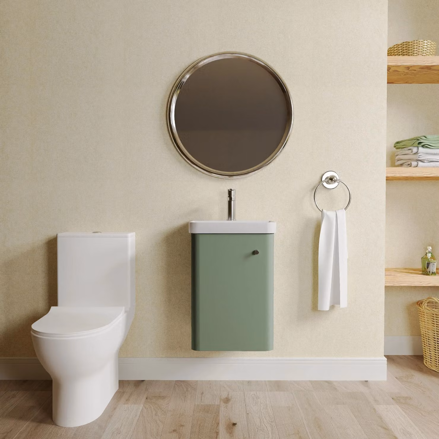 Balterley Wall Mounted 1 Door Bathroom Vanity Unit in Matt Green – 2