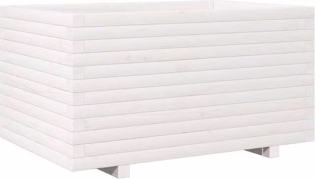 Berkfield Home White Solid Wood Pine Garden Planter Tub W: 90 cm, D: 60 cm, H: 49.5 cm – 1