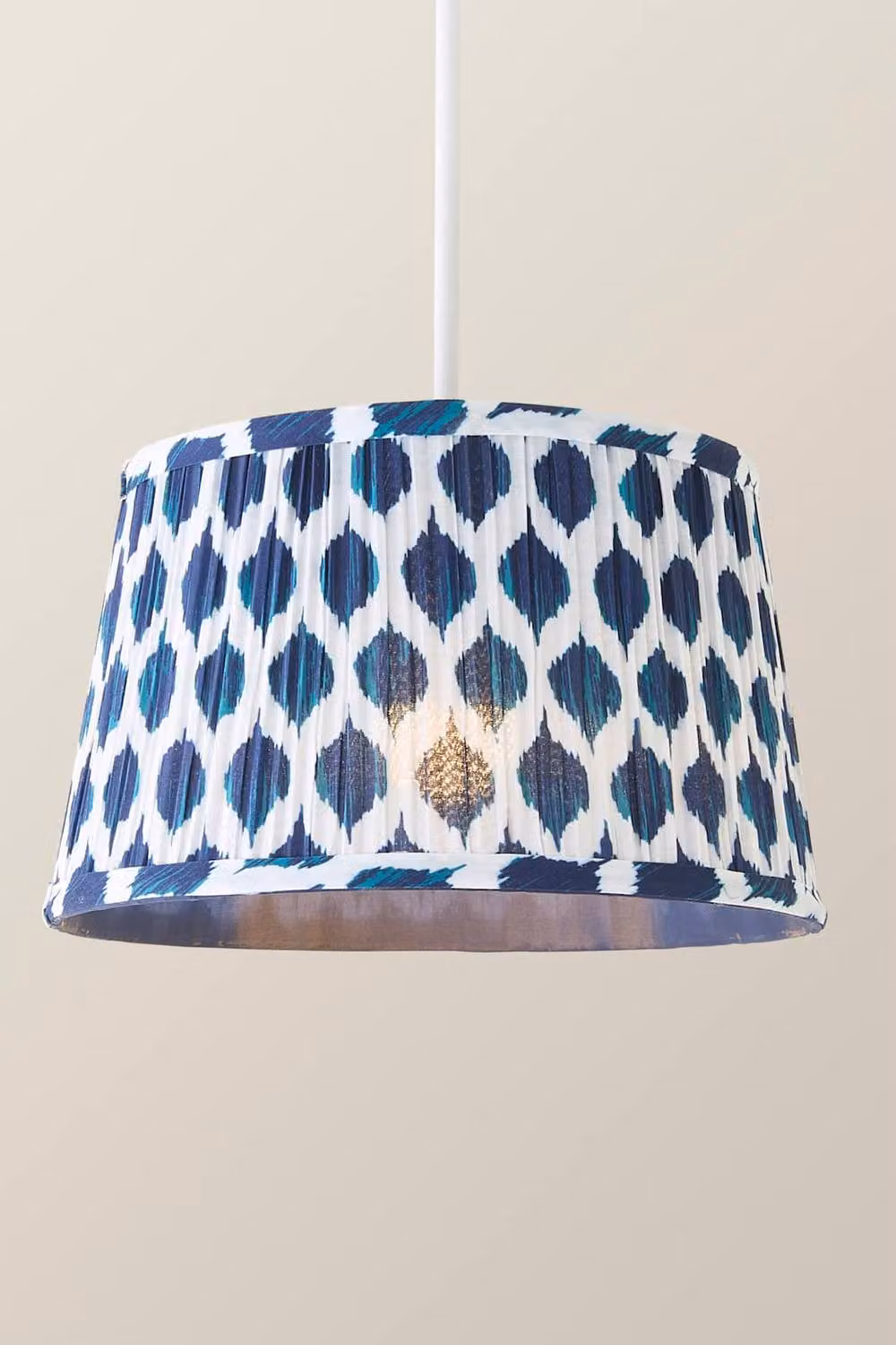 ValueLights Elijah Blue Ikat Pleated Fabric Tapered Lamp Shade with Bulb in Bright Blue – 2
