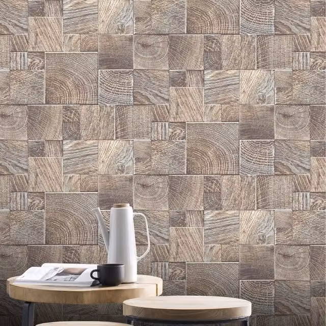 Rasch Wooden Block Tiles Glitter Wallpaper in Greige Geometric Abstract Vinyl Design