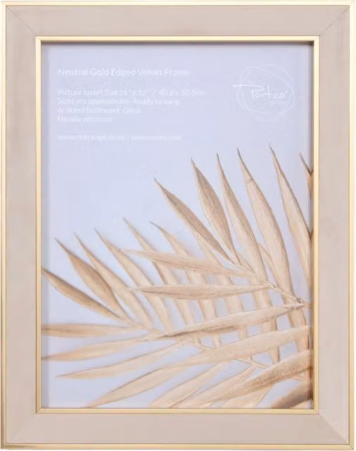 The Port. Co Gallery Classic Single Rectangular Velvet Photo Frame in Beige and Gold, W/H: 30.48 x 30.48 cm
