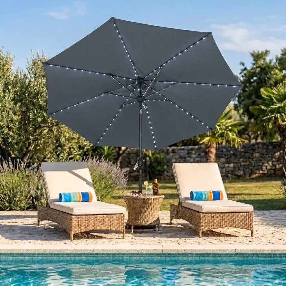 Monstershop LED Tilt Parasol in Grey with Steel Frame and Polyester Canopy, Diameter: 270 cm – 3