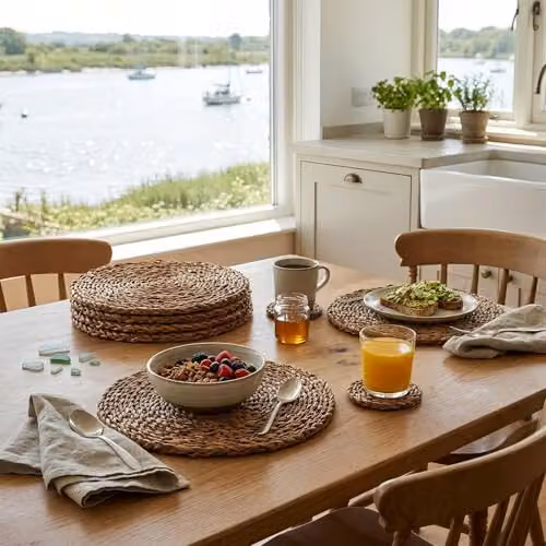 Argon Tableware Round Woven Seagrass Coasters, Brown, Set of 6, Diameter: 10 cm – 3