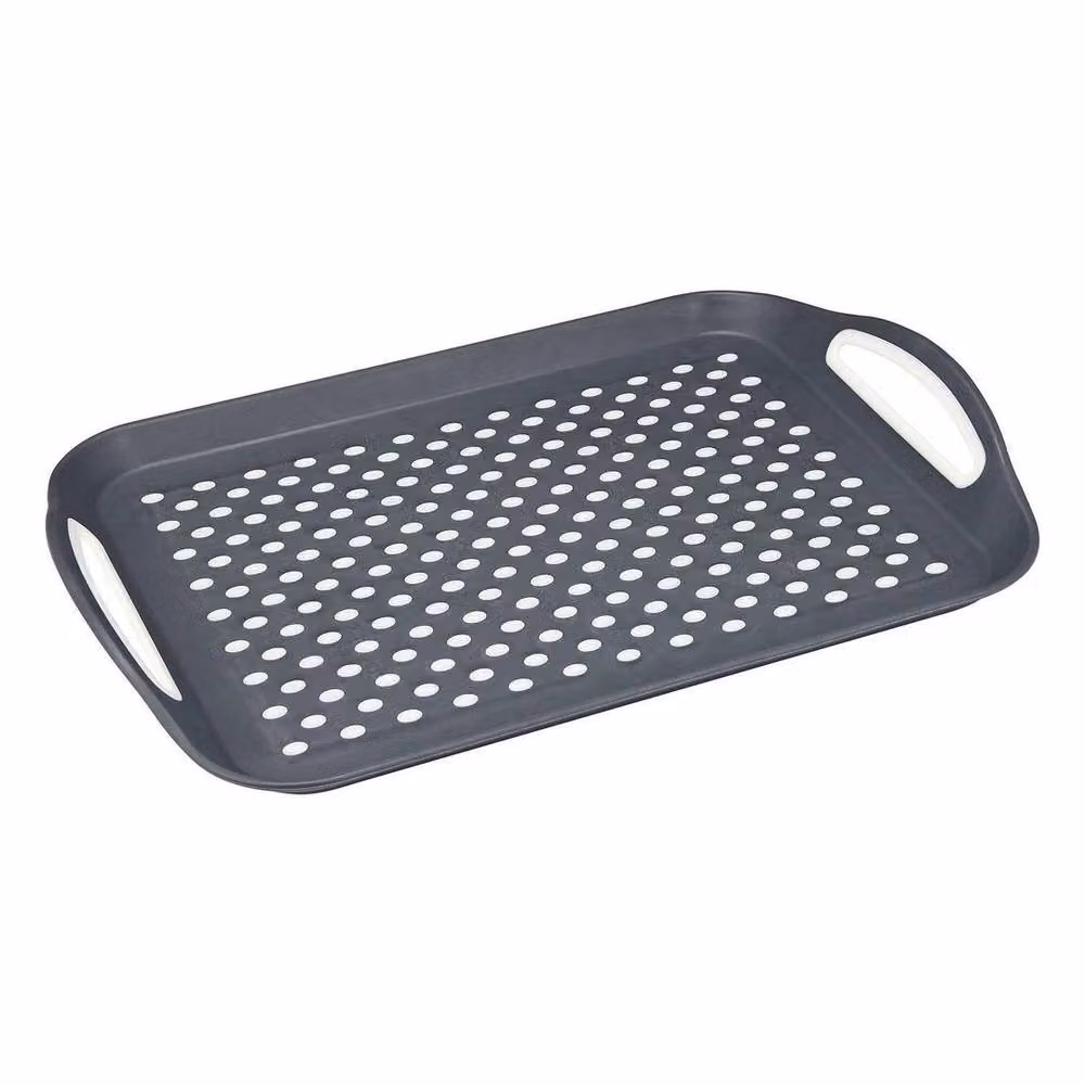 PAWNORA Set of 2 Grey Rectangular Anti-Slip Plastic Serving Trays – 2