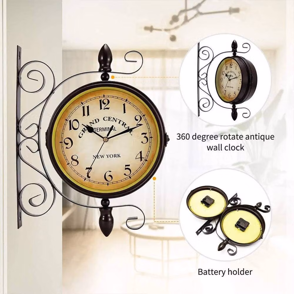 EONLION Black Industrial Metal Double Sided Outdoor Garden Wall Clock, Diameter: 100 cm – 2