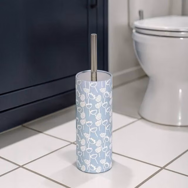 Showerdrape Buttercup Light Blue Floral Freestanding Toilet Brush with Plastic and Metal Components