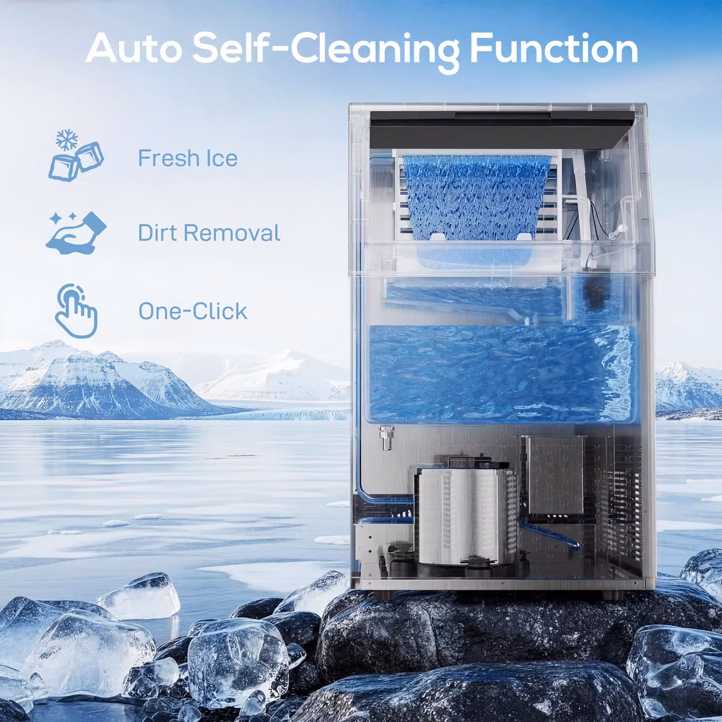 HOMCOM Commercial Ice Maker Machine, 45kg/24H Stainless Steel Under Counter or Freestanding Ice Machine, Silver – 6