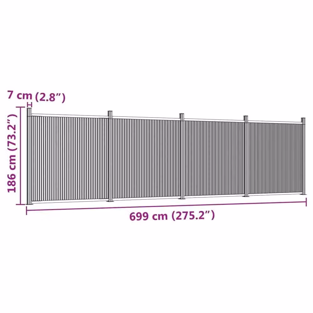 Berkfield Home Grey WPC and Aluminium Opaque In-ground Fence Panel, W: 699 cm, H: 186 cm – 5