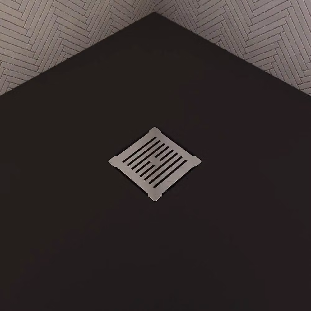 Balterley Square Shower Tray Waste with Odour Trap and Drain Cover, Chrome/Black, W/D/H: 11.4 x 11.4 x 8.6 cm – 1
