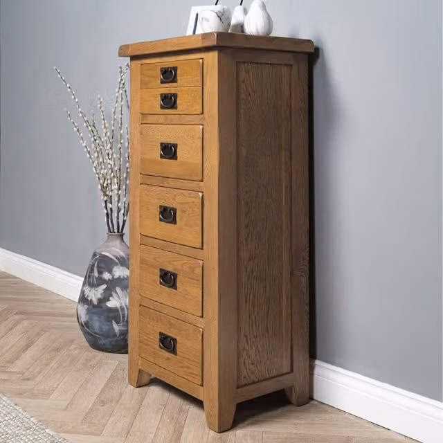 Elm Home And Garden Rustic Oak Chest of 5 Drawers in Brown