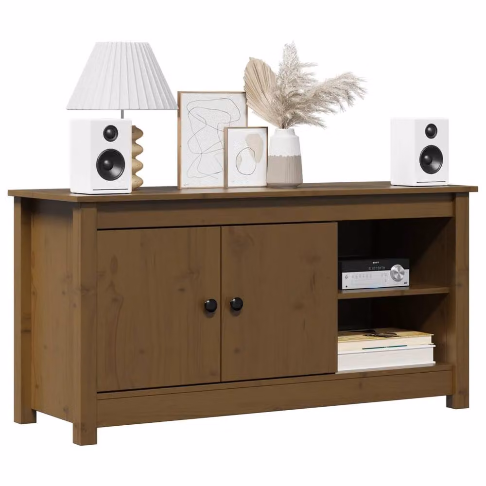 Berkfield Home Rustic Solid Wood Pine TV Cabinet in Honey Brown, W: 103 cm, D: 36.5 cm, H: 52 cm – 3