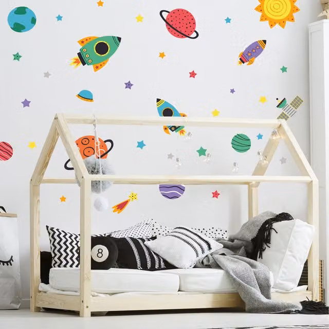 Stickerscape Colourful Space Wall Sticker Pack for Children in Orange and Multicolour