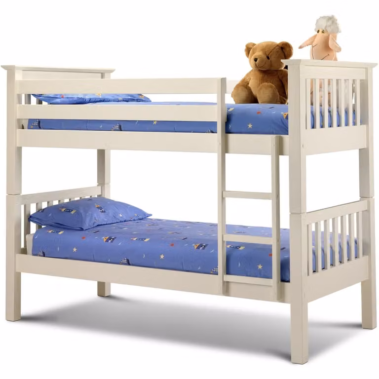 Julian Bowen Barcelona White Lacquered Solid Wood Bunk Bed with Stairs, H159 x W107 x D209 cm