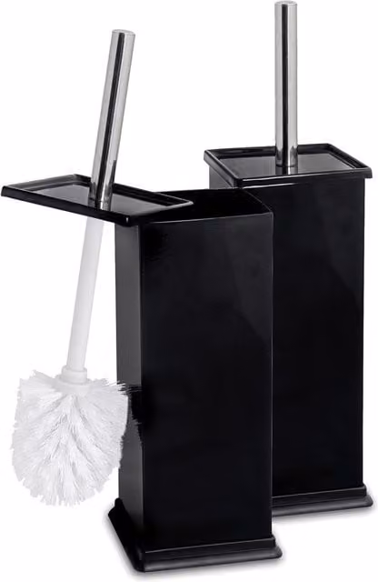 Harbour Housewares Black Square Toilet Brush and Holder Set of 2, Stainless Steel and Plastic Freestanding Bathroom Accessories with Enclosed Design – 6
