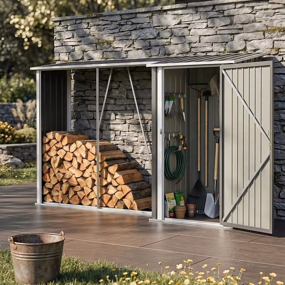 EONLION Metal Garden Storage Shed with Sloped Pent Roof in Dark Grey, W/D/H: 100 x 95 x 182.5 cm – 3