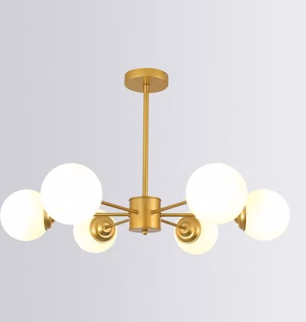 COMELY Industrial Gold Sputnik Chandelier, 6-Light Vintage Ceiling Light with Glass Spheres and E27 Base – 1