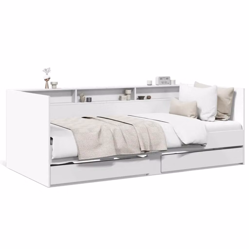 Berkfield Home Single Daybed with Drawers in White, W/D/H: 90 x 190 cm – 2