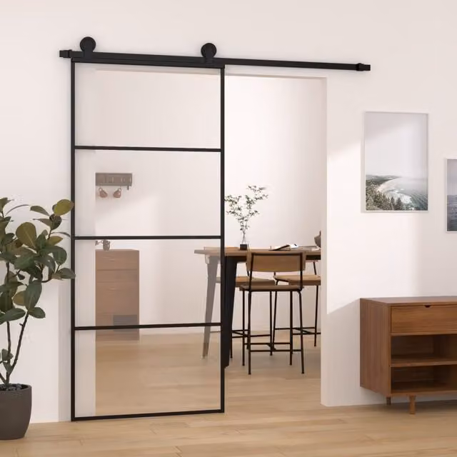 Berkfield Home Sliding Door with Hardware Set, Black ESG Glass and Aluminium, W: 90 cm, H: 205 cm – 1