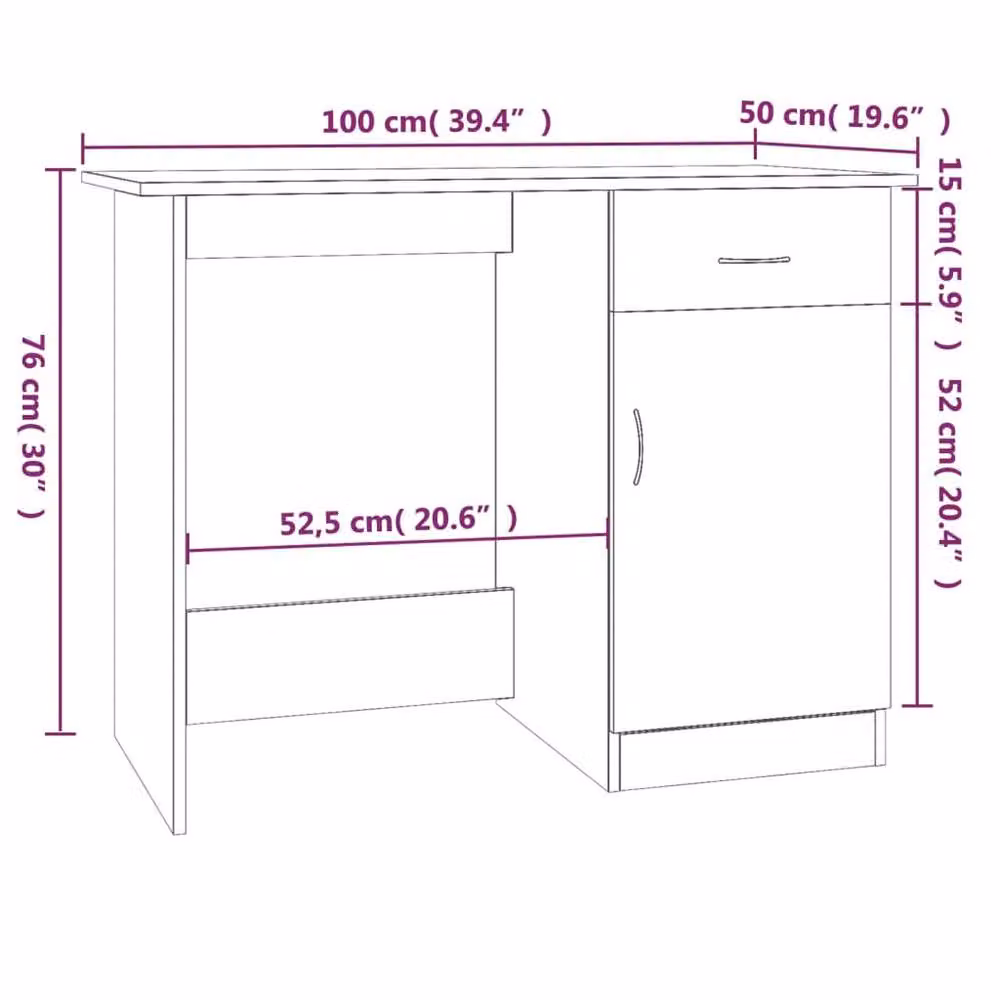 Berkfield Home Modern Writing Desk in Brown Oak, W/D/H: 100 x 50 x 76 cm – 6