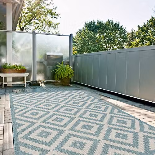 THE RUGS Turquoise Geometric Diamond Outdoor and Indoor Area Rug, W: 160 cm, D: 230 cm – 2