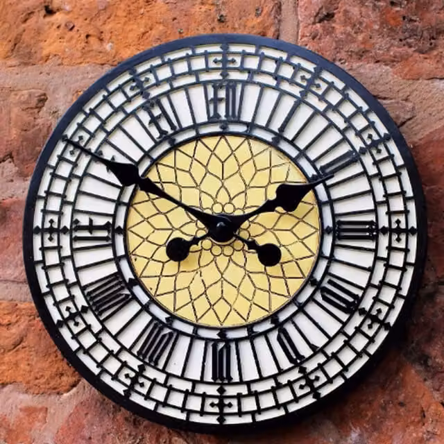 Garden Mile Big Ben Vintage Round Analog Garden Wall Clock in Black and White