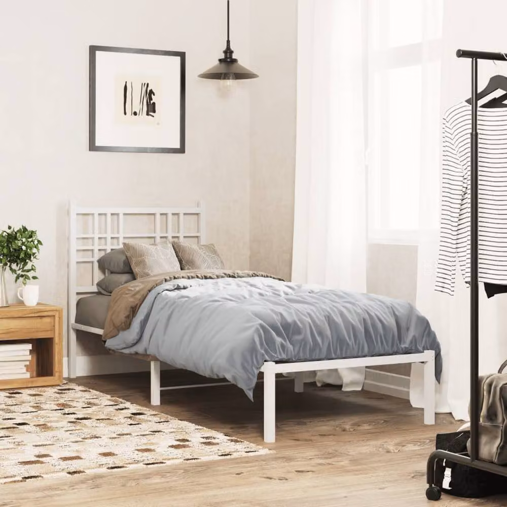 Berkfield Home Metal Bed Frame with Headboard in White, W/D/H: 75 x 190 cm – 2