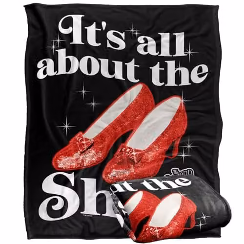 Warner Bros. The Wizard Of Oz All About The Shoes Super Soft Silky Touch Fleece Throw Blanket, Multicolour, W: 152 cm, D: 127 cm