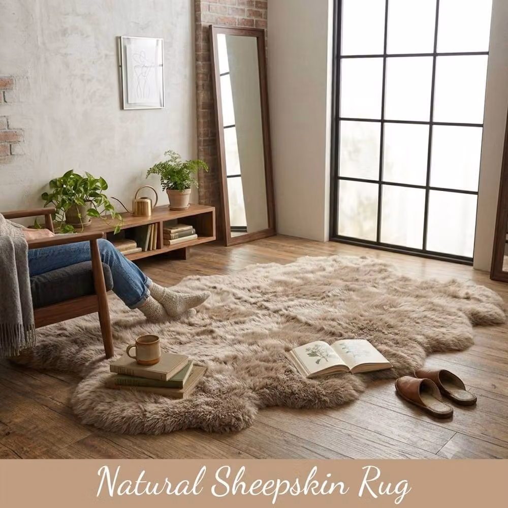 Infinity Leather Genuine Sheepskin Wool Quad Rug in Beige, W/D: 180 x 110 cm – 4