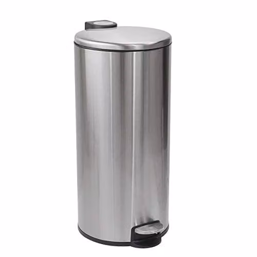Calitek 30 Litre Stainless Steel Pedal Kitchen Bin with Removable Inner Bucket and Soft Close Lid in Silver