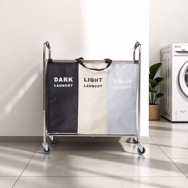 Lifeideas 3-Section Laundry Basket with Wheels and Handles in Multicolour