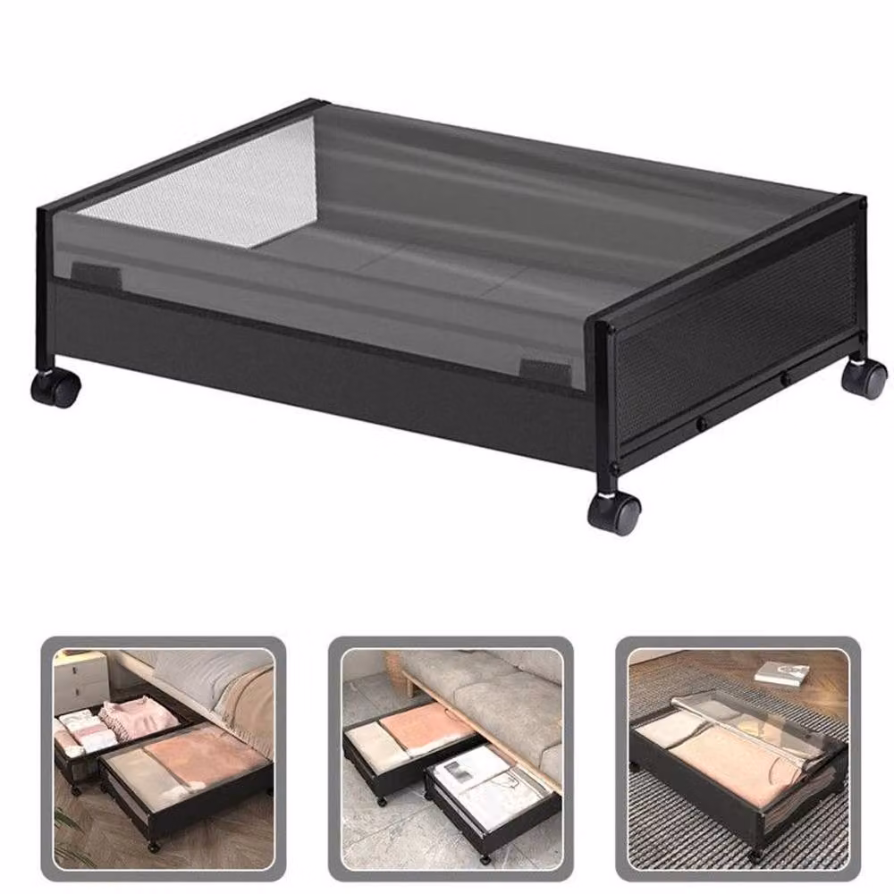 FLAVORA Wheeled Dustproof Under Bed Storage Box with Mesh Lid, Black, W/D/H: 50 x 50 x 50 cm – 5