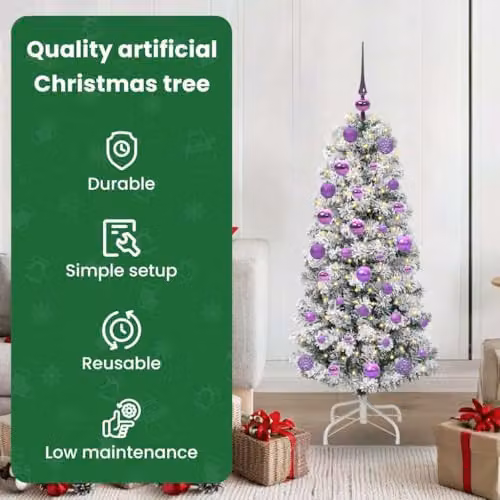 vidaXL Artificial Hinged Christmas Tree in Green and White, Height: 120 cm – 4
