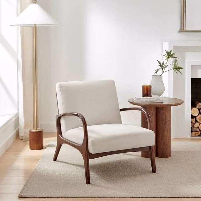 FurnitureboxUK Esmeray Mid Century Modern Accent Chair in Beige Fabric – 1