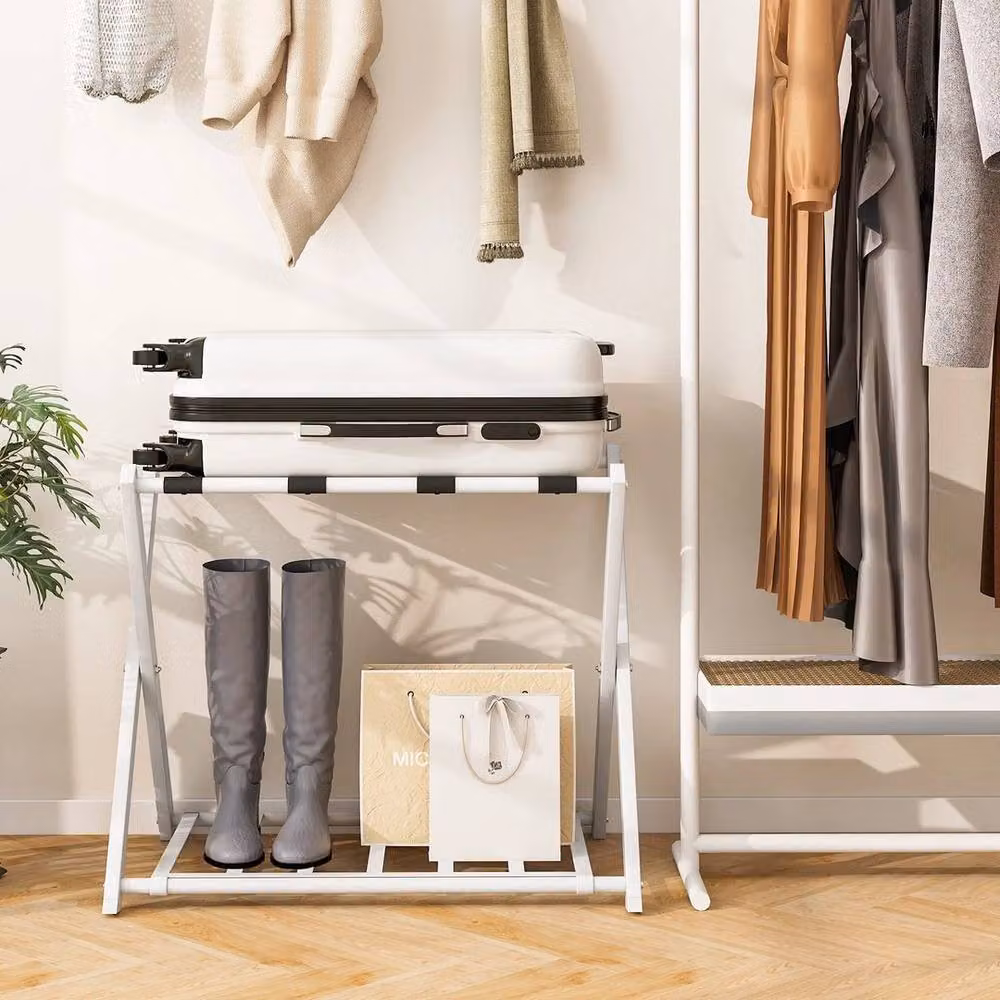 FORGEVIO Folding Metal Luggage Rack and Suitcase Stand in Matt White – 2