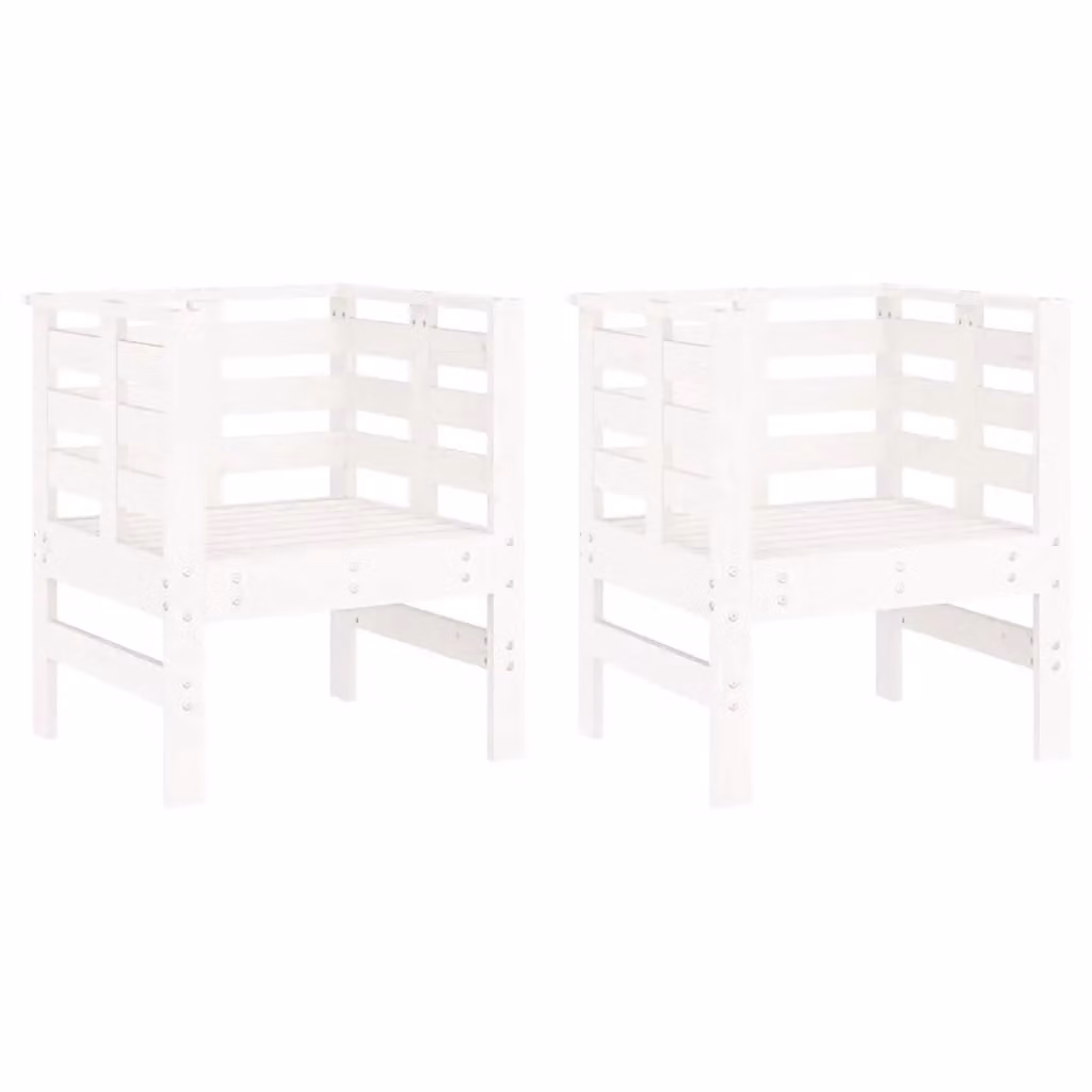 Berkfield Home Rustic White Solid Wood Pine Garden Chairs, 2 Pack, W: 61.5 cm, D: 53 cm, H: 71 cm – 1