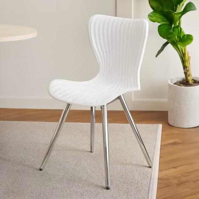Orsina Modern Dining Chair with White Seat and Silver Chrome Metal Legs