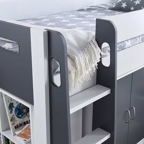 Bedmaster Lacy Mid Height Childrens Storage Bed with Drawers in Grey and White, W/D/H: 90 x 190 x 117 cm – 4