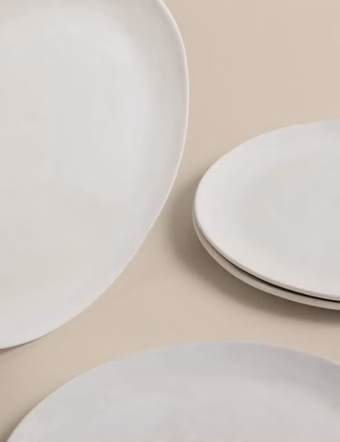 M&S Set of 4 White Artisan Ceramic and Bone China Side Plates