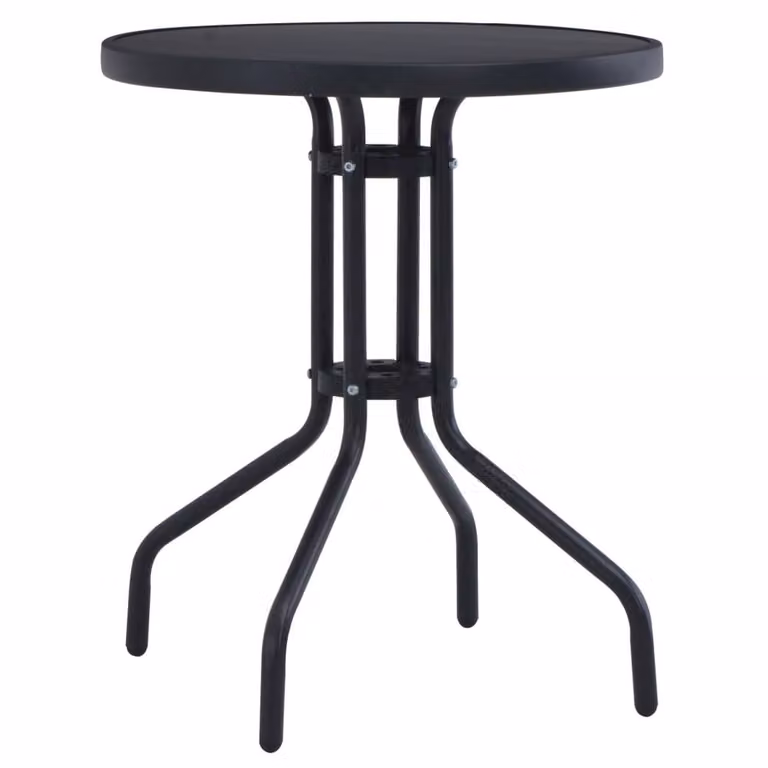 Berkfield Home Round Garden Table in Black Steel and Glass, W: 80 cm, H: 72 cm