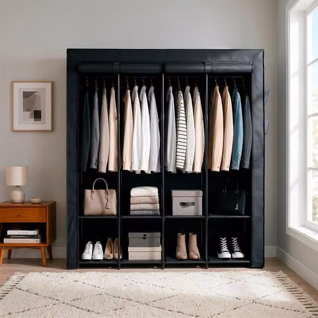 Harbour Housewares Portable Fabric Wardrobe in Black, H x W x D: 167 x 170 x 45 cm – 1
