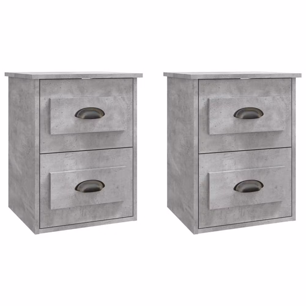Berkfield Home Elegant Wall-mounted Bedside Cabinets, 2 Piece, Concrete Grey, W/D/H: 41.5 x 36 x 53 cm – 2