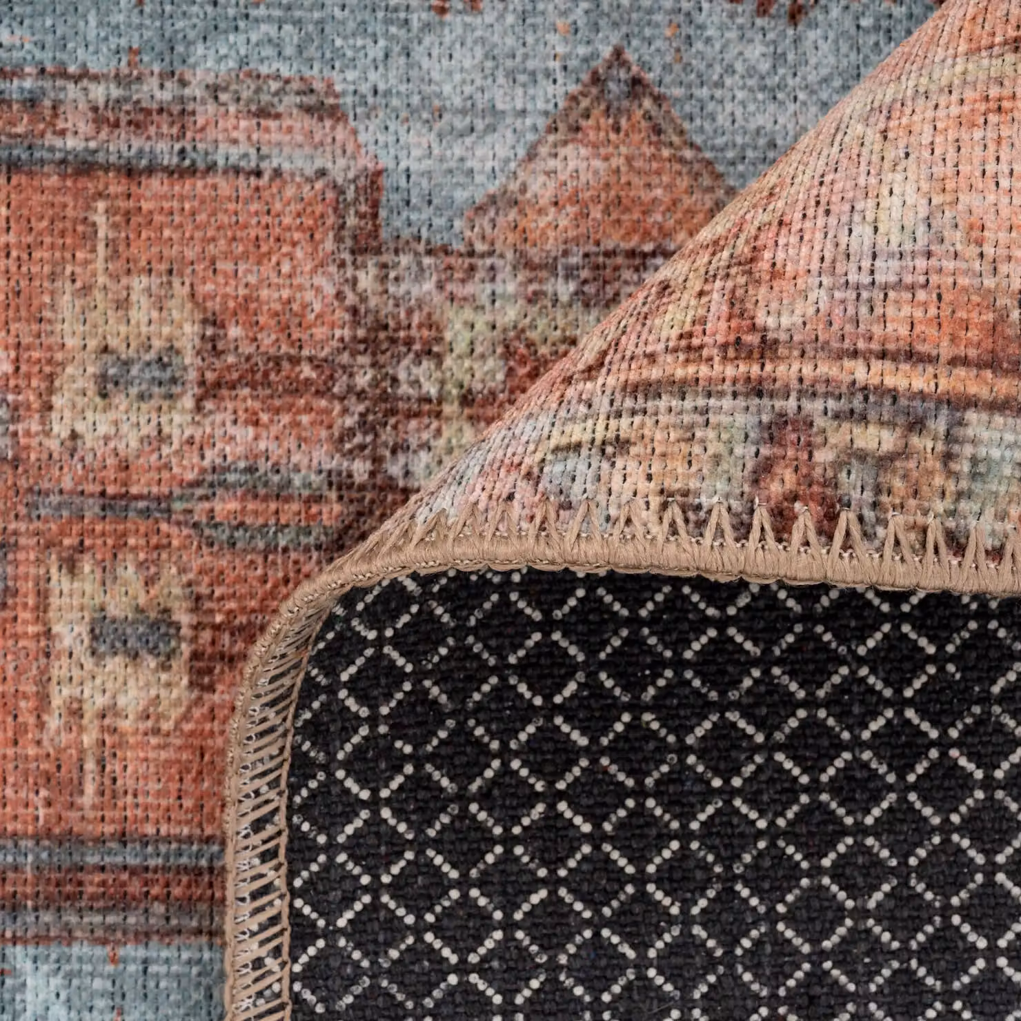 Kukoon Beige and Terracotta Distressed Abstract Vintage Rug, Non-Slip and Washable, W: 240 cm, D: 330 cm – 3
