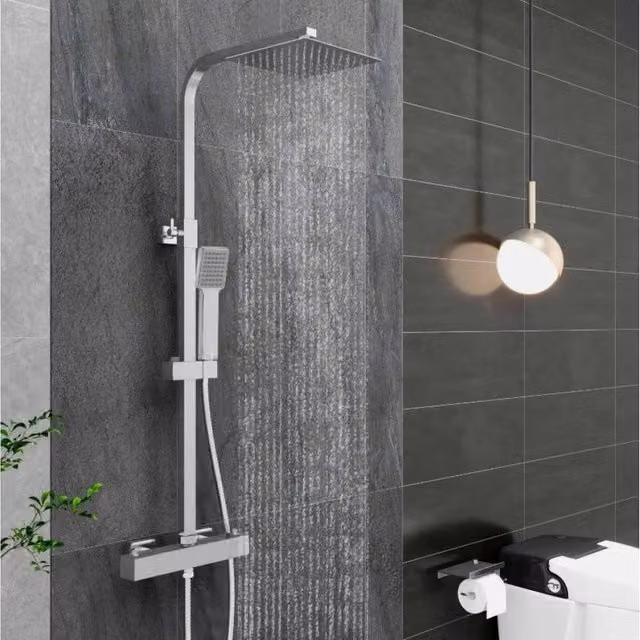 EONLION Exposed Twin Head Shower Mixer in Silver