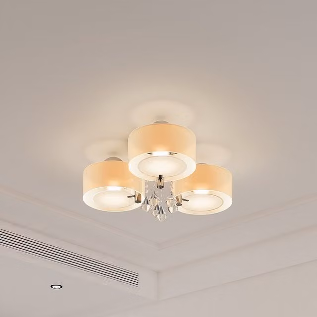 Komore Round Acrylic LED Semi Ceiling Light with Crystal Accent in White and Silver, Diameter: 30 cm
